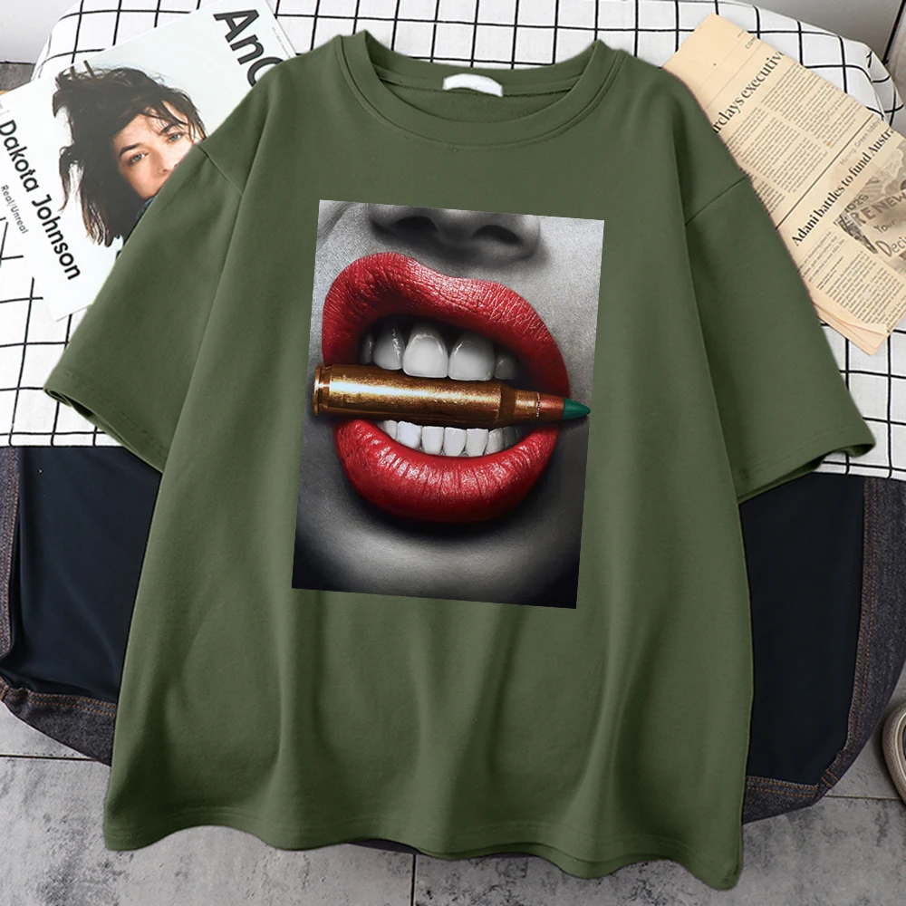

Lips Take A Bullet Printed T Shirts Oversized Brand Tee Shirts Fashion Comfortable Male T Shirt Breathable Summer Tshirts Mans