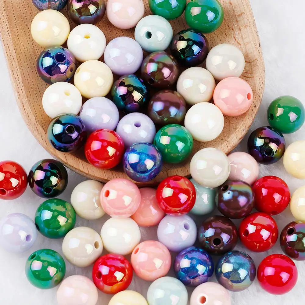 

14mm Acrylic color plated AB solid color round bead perforated beads DIY mobile phone chain necklace accessories materials