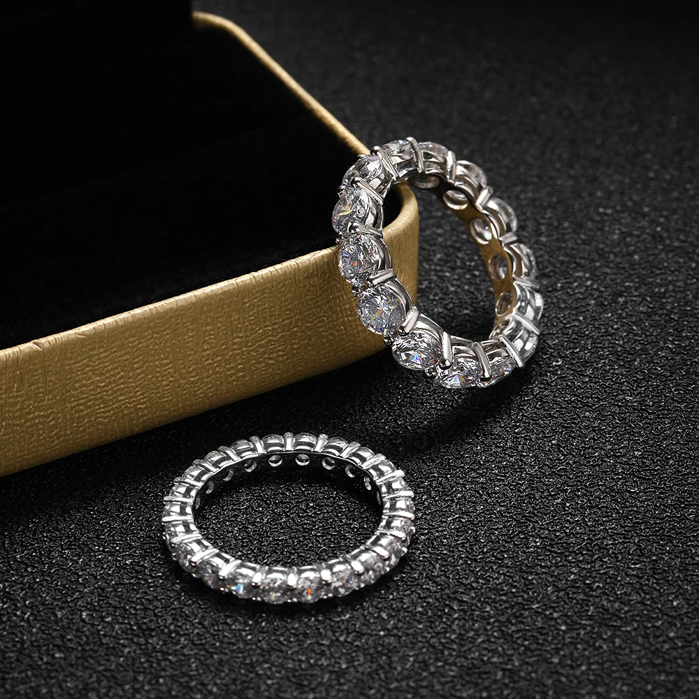 Фото ALITREE 5 мм 7ct D цветной Муассанит кольцо 925 серебро обручальное кольцо Вечность Обручальное кольцо для женщин №3