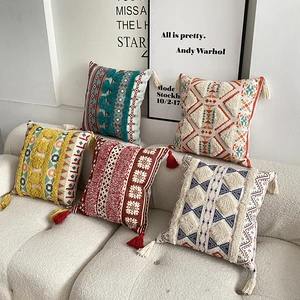 New Tufted Linen Print Pillowcase Boho Home Decor Cushion Cover Sofa Seat Pillow Cover Ornamental Pillows for Living Room 2022