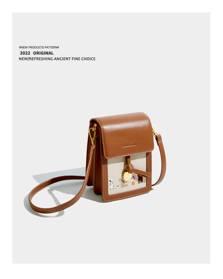 Elmsk 2022 England Style PU Leather Single Shoulder Bag Women Vintage Cartoon Print Cute Small Square Bag