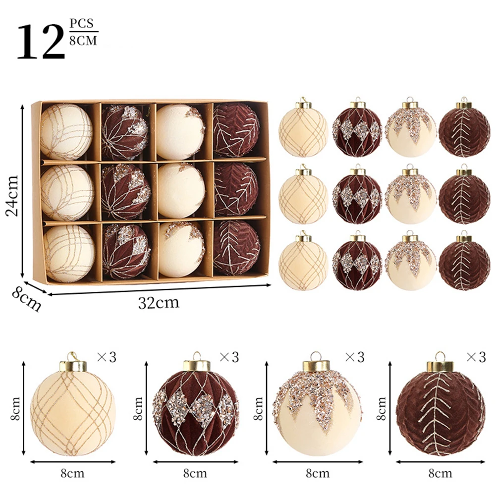 

Флокированные новогодние шары, 3,15 дюйма, красный, зеленый, коричневый