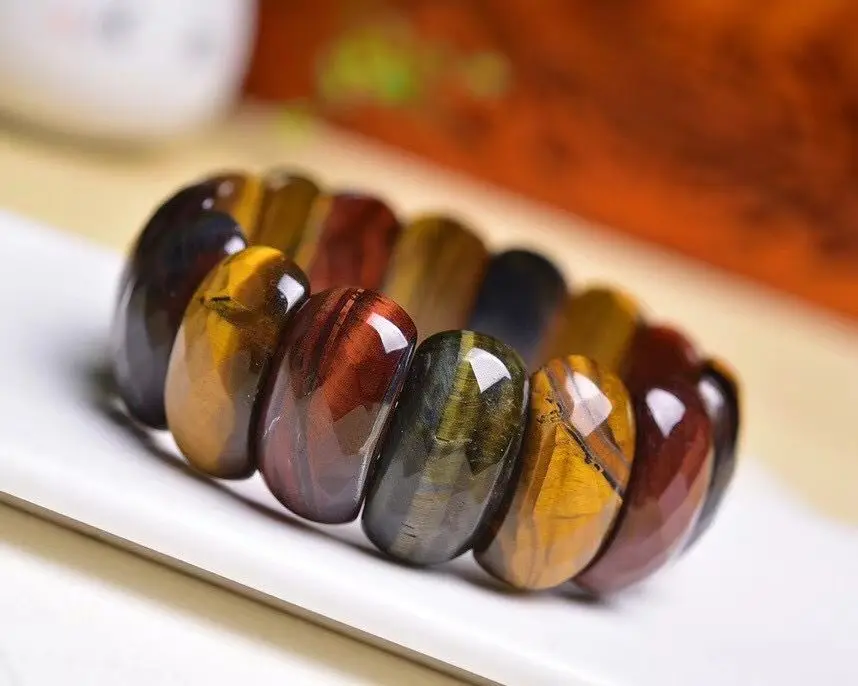 Natural Stone Colorful Tiger Eyes Beads Bangles Men Women Face Bracelets Handmade Jasper Energy Jewelry For Summer Gifts