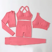 new yoga set five piece womens gym single and double strap yoga bra exercise butt lift sports shorts long pants with zipper top