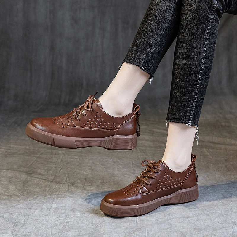 2023 Spring, Summer And Autumn New Retro Female Hollow Flat Bottom Big Yards Single Shoes Students Hundred With British