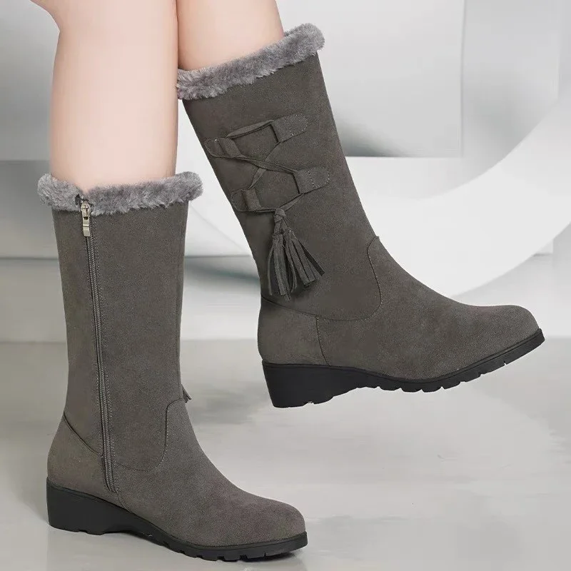 

Fringe Winter Women Mid Calf Snow Boots New Walking Flats Shoes 2024 Designer Warm Chelsea Casual Femme Botas Short Plush Shoes