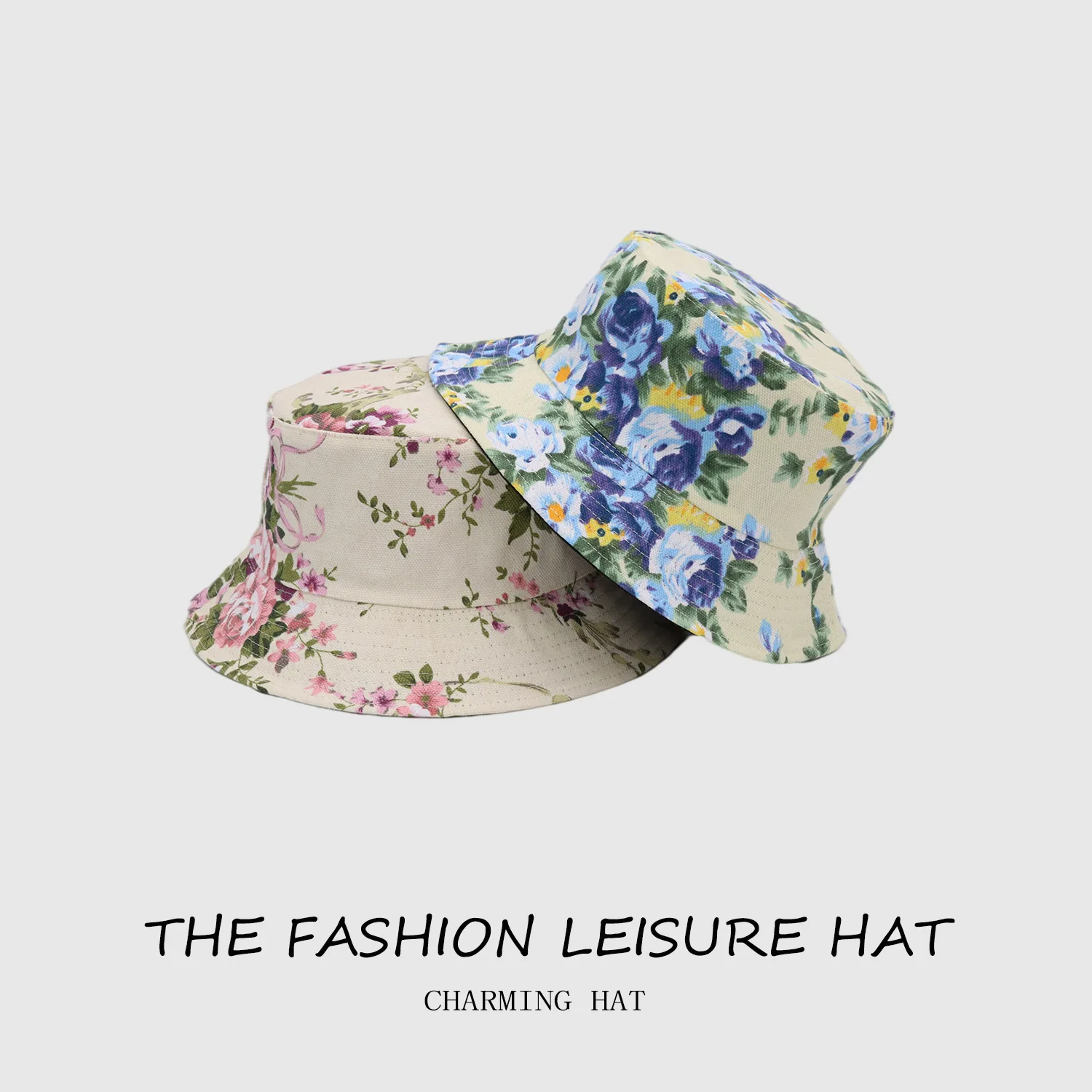 

2022 New Trendy Flower Printed Fishing Hat Bucket Hats Women Ladies Floral Summer Reversible Cap Female Fashion Double Side Hat