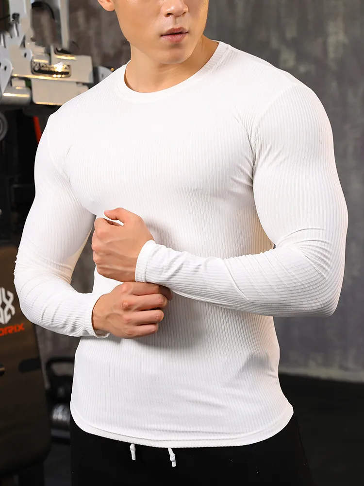 

Tide brand striped solid color fitness long sleeve men's basketball running training elastic speed dry sports T-shirt