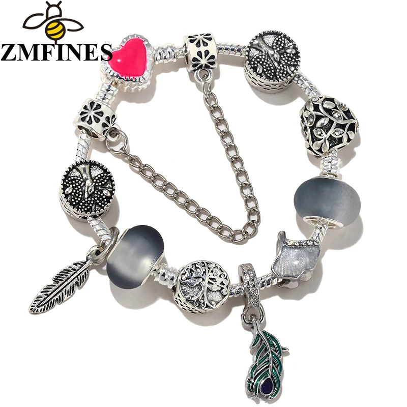 

Crystal Ginkgo Leaf Life Tree Charm Beads Pendant DIY Snake Chain Charm Bracelet For Women Children Fashion Jewelry Dropshipping