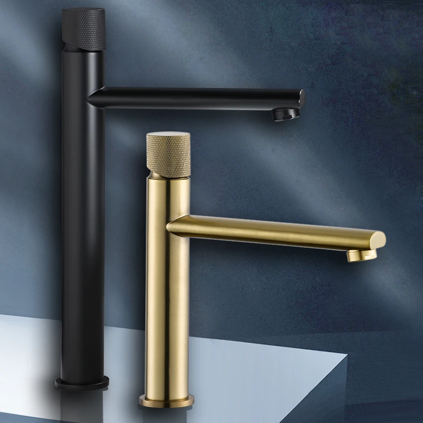 

BAKALA Matt Black & Gold Rose Faucet 100% Brass Bathroom Basin Faucet Knurling Design Deck Mounted Water Mixer Tap Brushed Gold