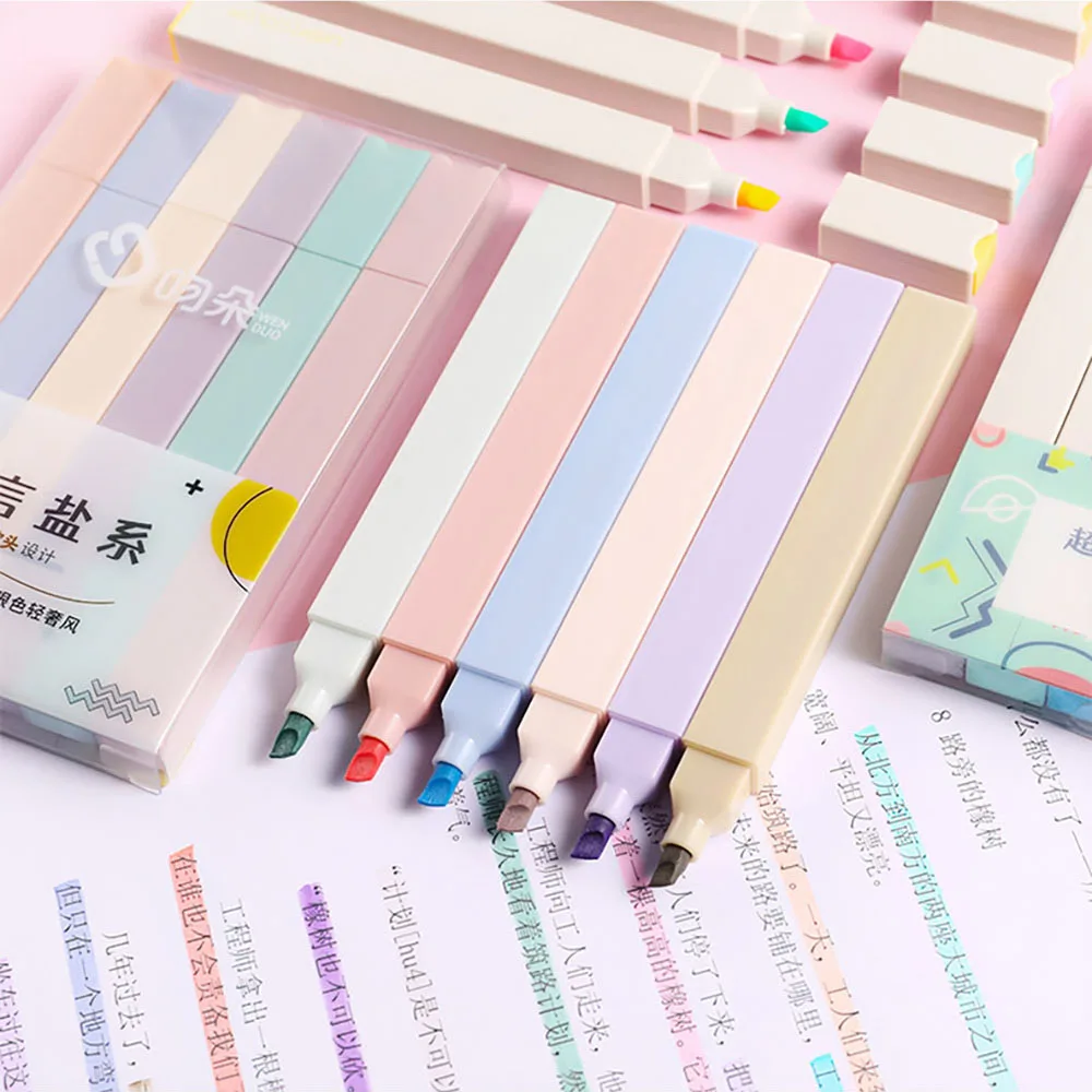 

6Pcs/Set Morandi Color Soft-head Highlighter Light-color DIY Photo Album Journal Fluorescent Student Draw Marker Pen Stationery