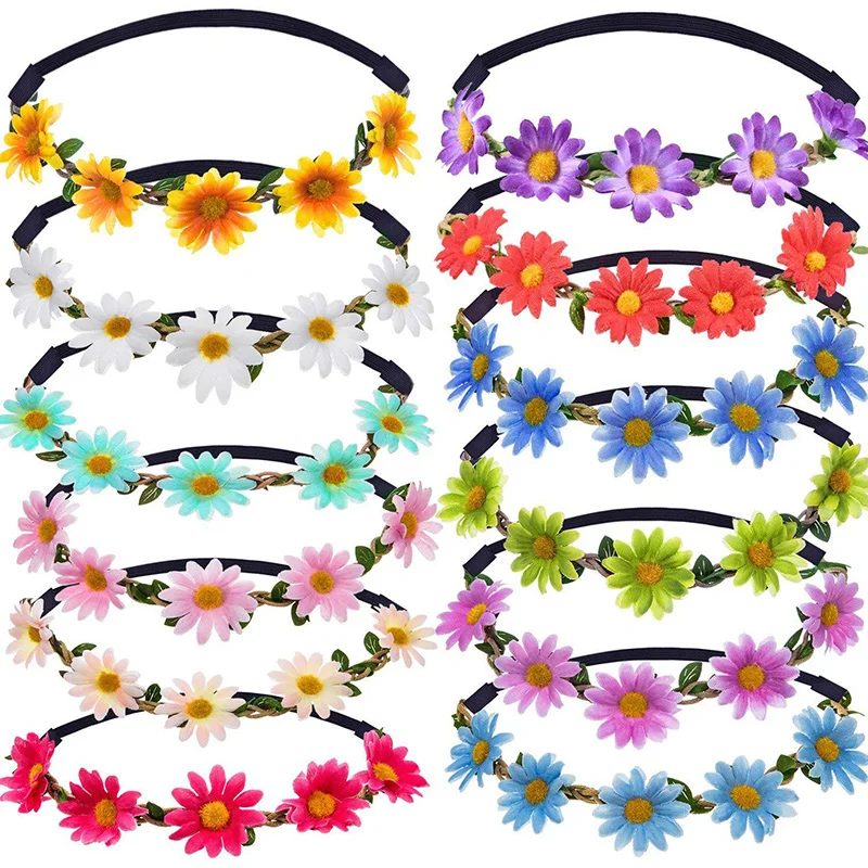 

Bride Flower Crown Hairband Wedding Daisy Flowers Headband Garland Wreath Elastic Hair Ornaments Floral Hair Accessories Party