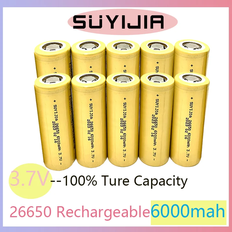 

New 3.7V 26650 Battery 6000mah Lithium Li-ion Rechargeable Power Batteries for LED Flashlight Torch Electric Toys Small FanNew