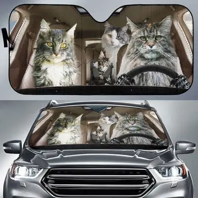 

Funny Maine Coon Family Left Hand Drive Car Sunshade Maine Coon Family Driving Windshield Visor