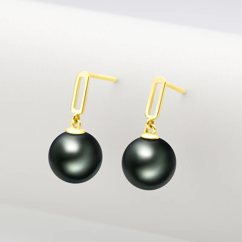 

Lnngy 18K Gold Natural Tahitian Pearl Drop Earrings 10-11mm Black Pearl 18K Solid White/Yellow/Rose Gold Women Dangle Earrings
