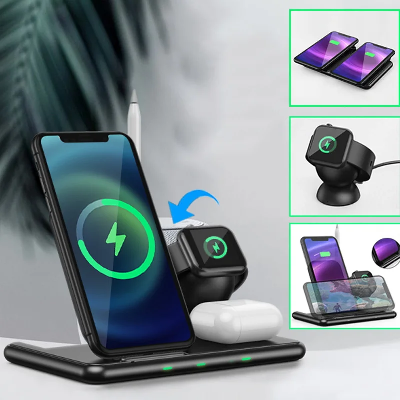 3In1 Magnetic Wireless Chargers Adjustable Desktop Fast Charging Station For iPhone13 Pro MAX/12 AirPods Pro Apple Watch Charger
