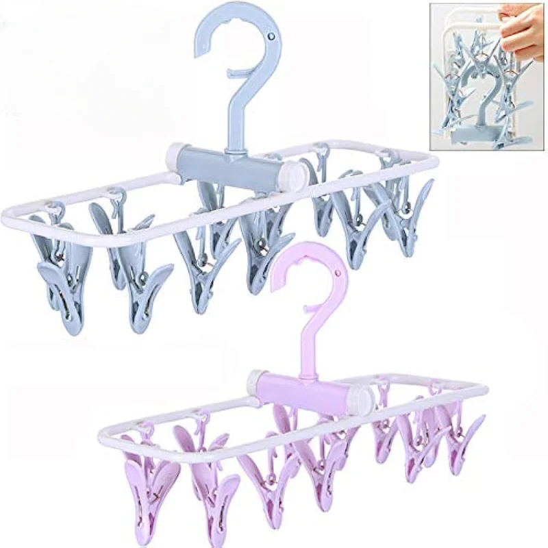 

Clothes Drying Racks Folding Portable Underwear Hangers with Clips Socks 12 Clips 360° Rotatable Hook for Drying Towels Bras