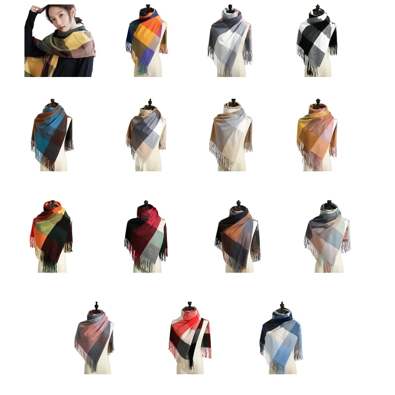 

Women's Plaid Scarf Classic Long Shawl Tassel Imitation Cashmere Scarf Winter Warm Lattice Scarf for Women Birthday Gift