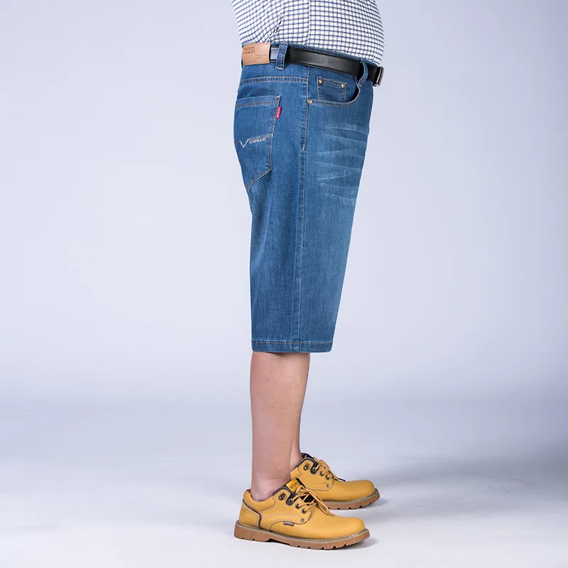 Джинсовые шорты до колена тонкие прямые свободные эластичные штаны из денима с