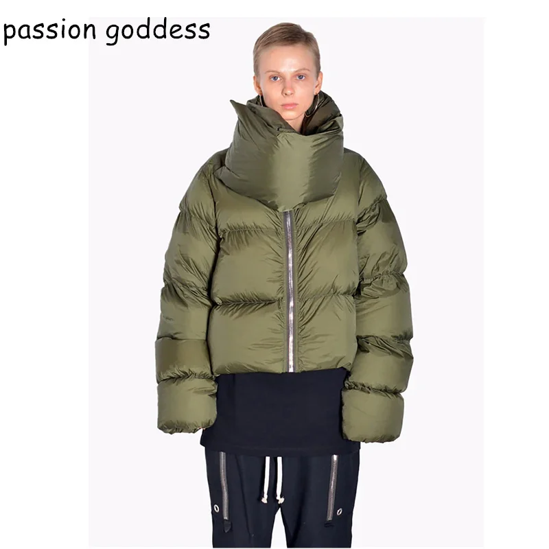 New 2022 Women Winter Fashion Warm Thick Puffer Jacket Parkas High Scarf Collar Zipper Streetwear Casual Crop Jacket Winter Coat