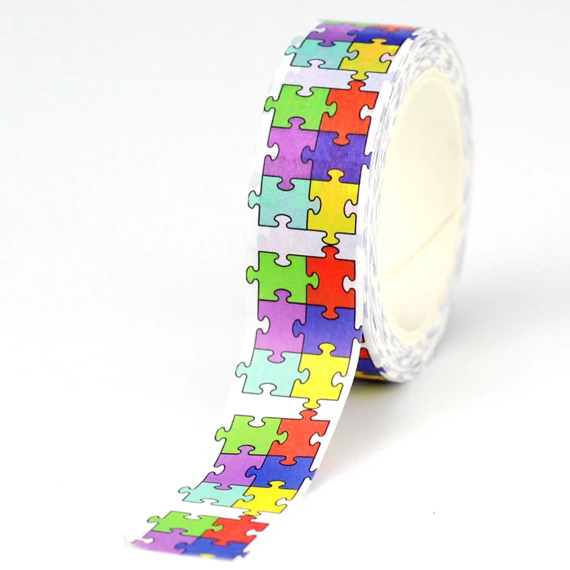 

NEW 1X 10M Decorative Colorful Puzzle Pieces Autism Awareness Adhesive Masking Washi Tape Cute Journaling Stationery Supplies