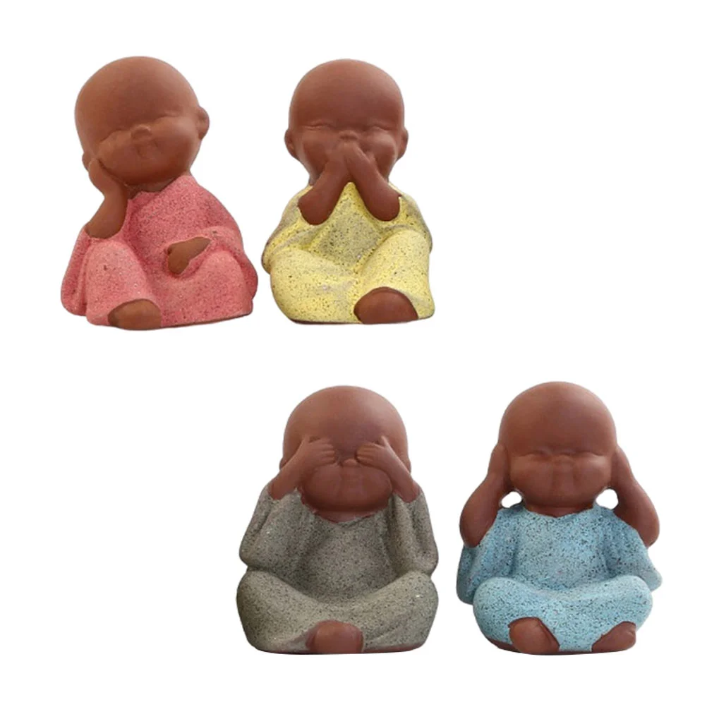 

4pcs Ceramic Monk Crafts Mini Tea Adorns Exquisite Little Monk Adorns