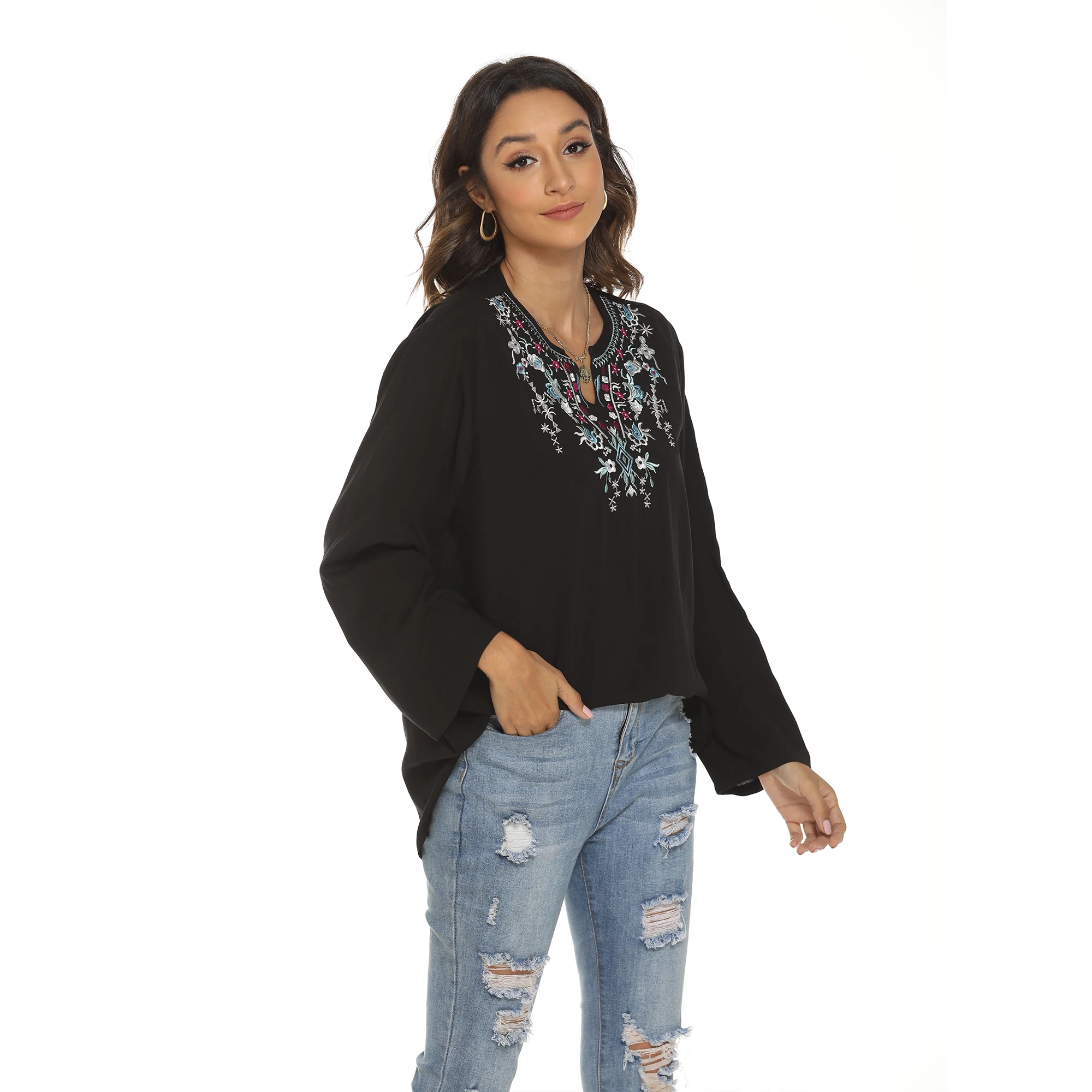 Женские вышитые топы Eaeovni богемная рубашка свободная туника летние женские