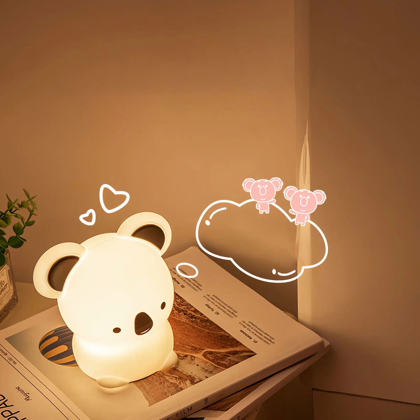 

Силиконовый ночник с мультяшными коалы, мягкий светодиодный ночник с USB-зарядкой и переключателем управления ярким светом, настольная ламп...