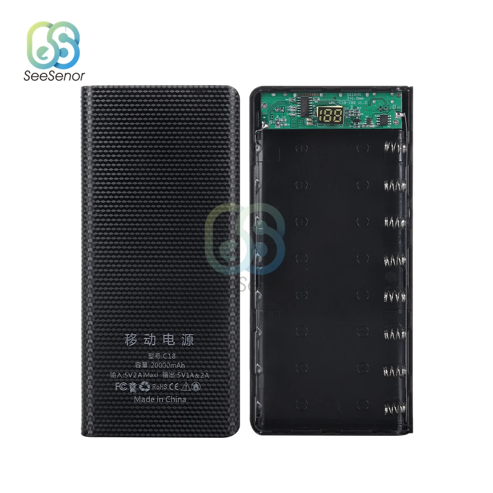 

DIY 8*18650 Power Bank Case External 5V 2A Battery Charge Storage Box Shell Micro USB Type C For Charging Mobile Phones Portable
