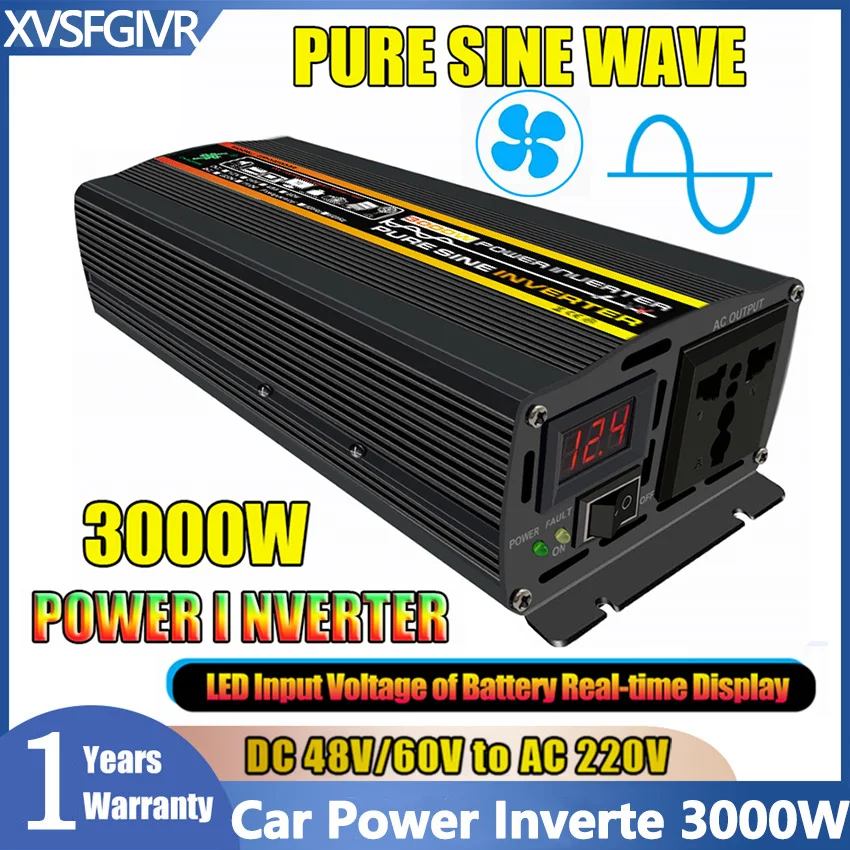 

True/Pure Sine 500W Wave Inverter Car Power Inverter 3000W with LED Input Voltage Display DC 48V/60V to AC 220V Power Inverters