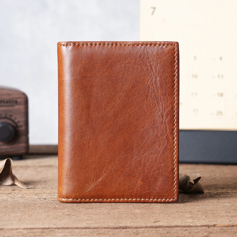 

Vintage Genuine Leather Men Wallet Card Holders for Credit ID Cards Cowhide Bifold Purse 8 Card Slots Soft Cash Pocket