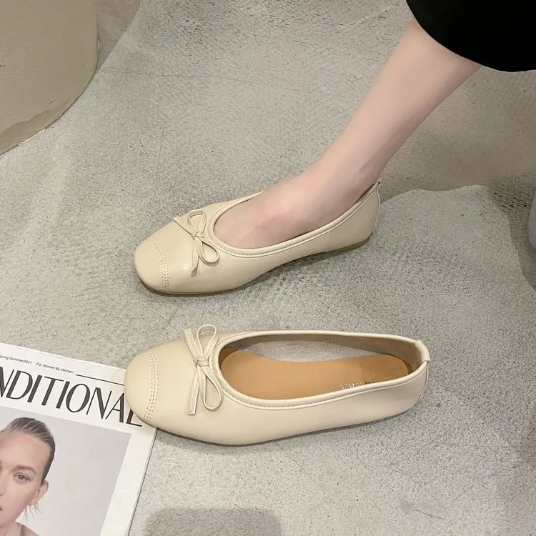 

Shoes Woman Flats Bow-Knot Soft Shallow Mouth Casual Female Sneakers Square Toe Dress Grandma Butterfly Moccasin New Summer Butt