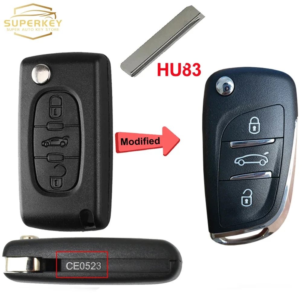 

SUPERKEY модифицированный откидной чехол для удаленного автомобильного ключа для Citroen C2 C3 C4 C5 Berlingo для Peugeot 207 307 308 407 607 HU83 VA2