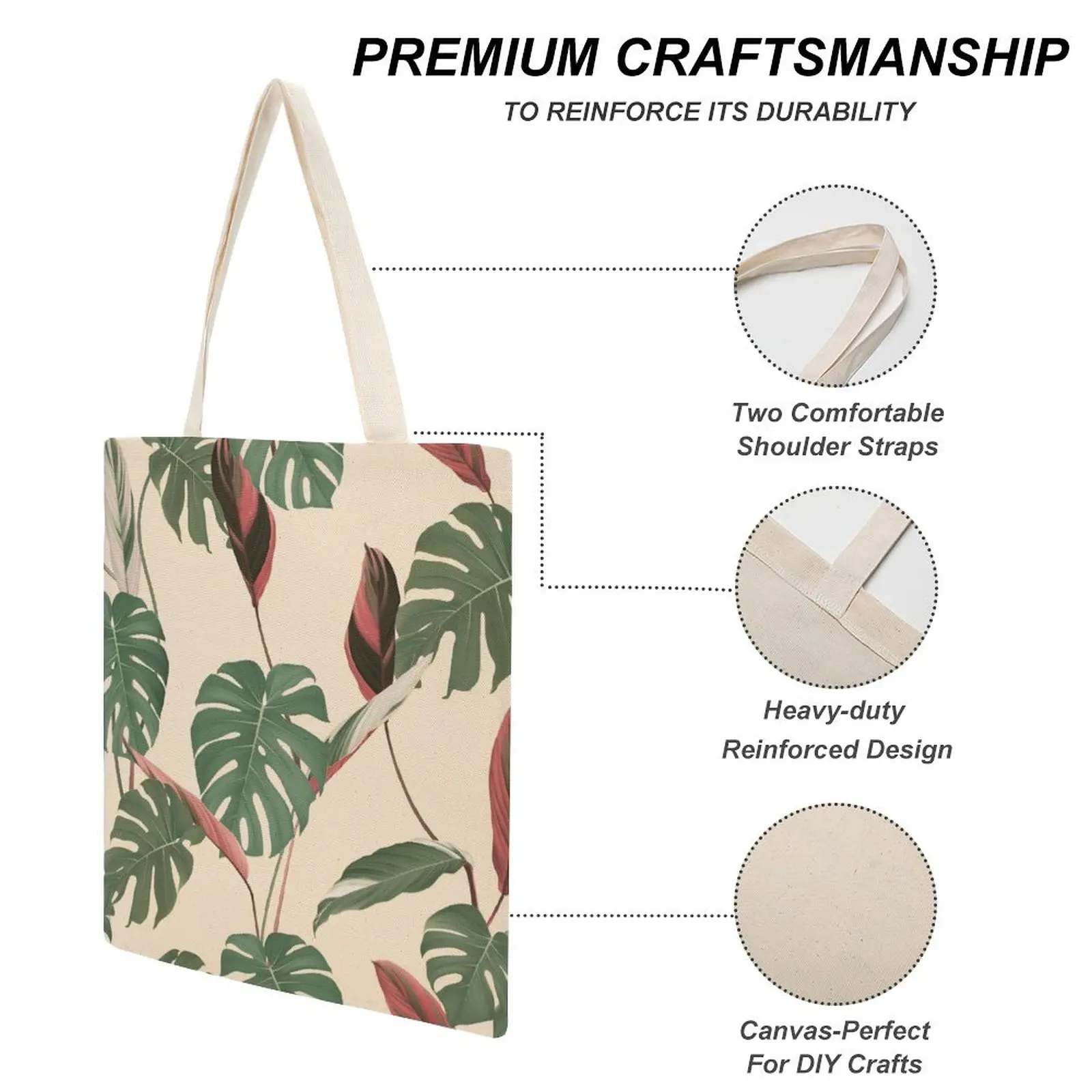 Canvas Handbags for Women Green Leaf Print Shoulder Bag Female Large Casual Top-handle Bag Fashion Big Size Handbag Tote