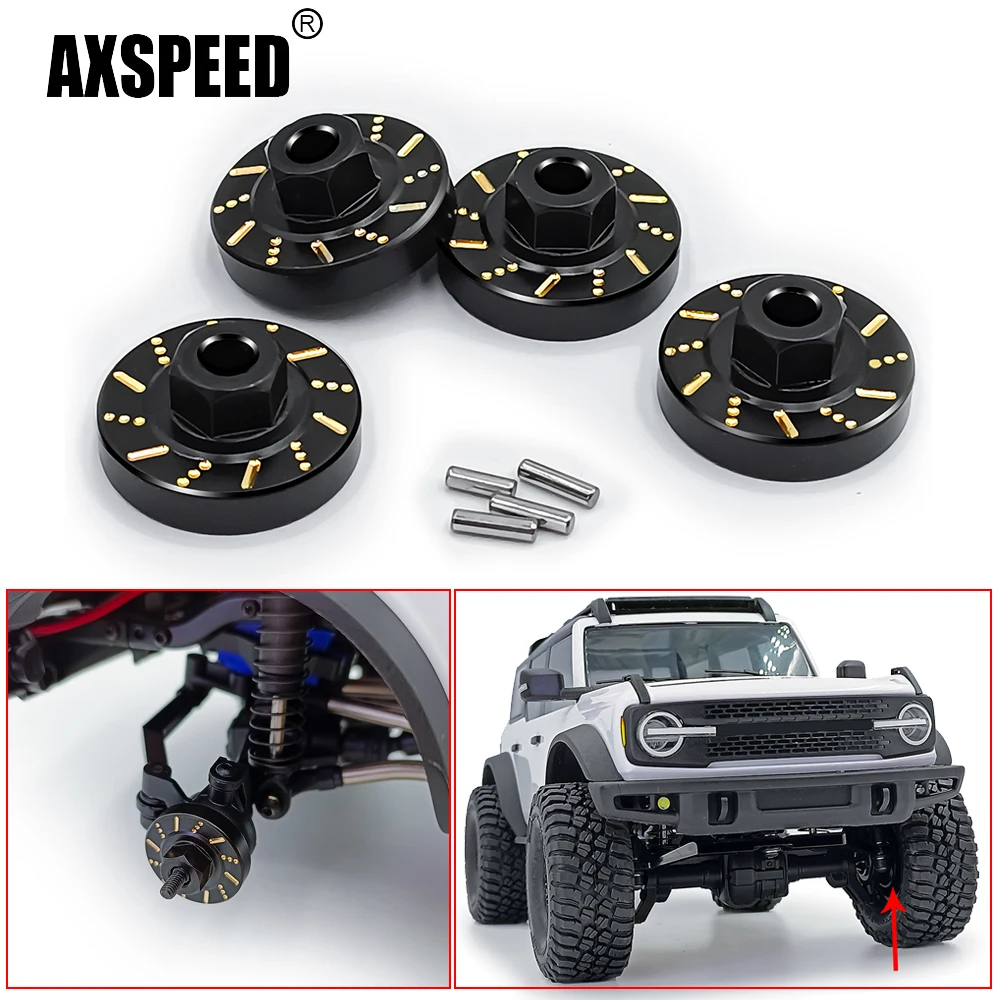 AXSPEED 4Pcs Black Coating Brass Wheel Hex Adapters Counterweight for TRX-4M Bronco Defender 1/18 RC Crawler Car Model