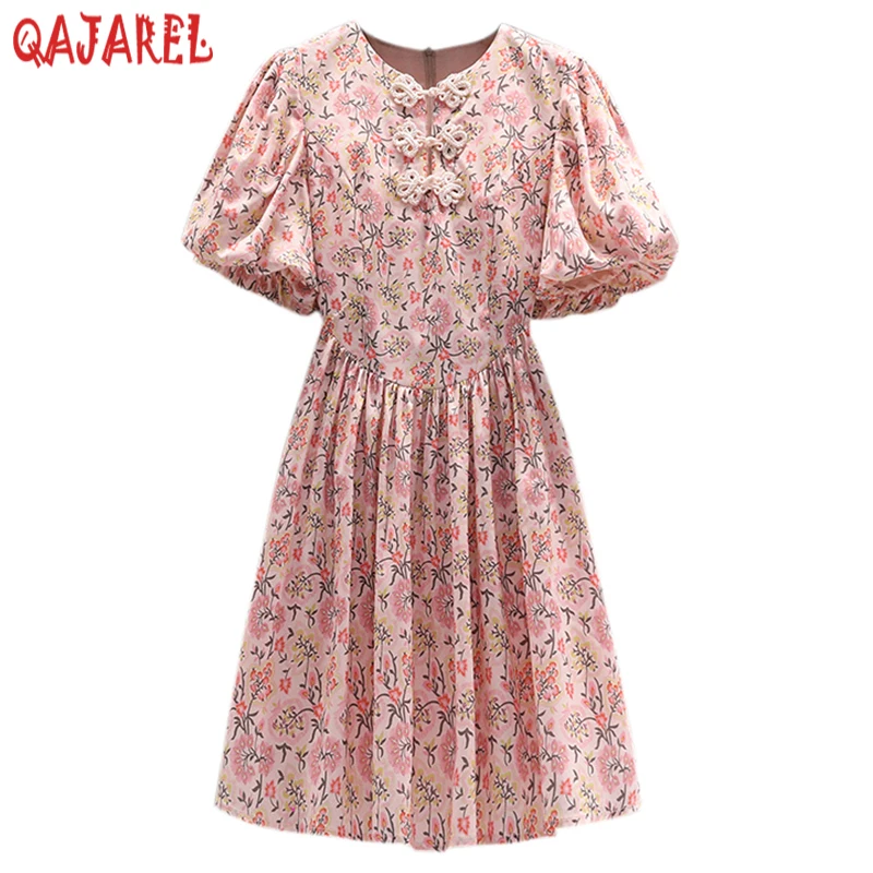 

Women Pink Floral Chiffon Pleated Mini Dress Summer Fashion Light Elegant Casual Dress 2022 Korean Bodycon Party Evening Dresses