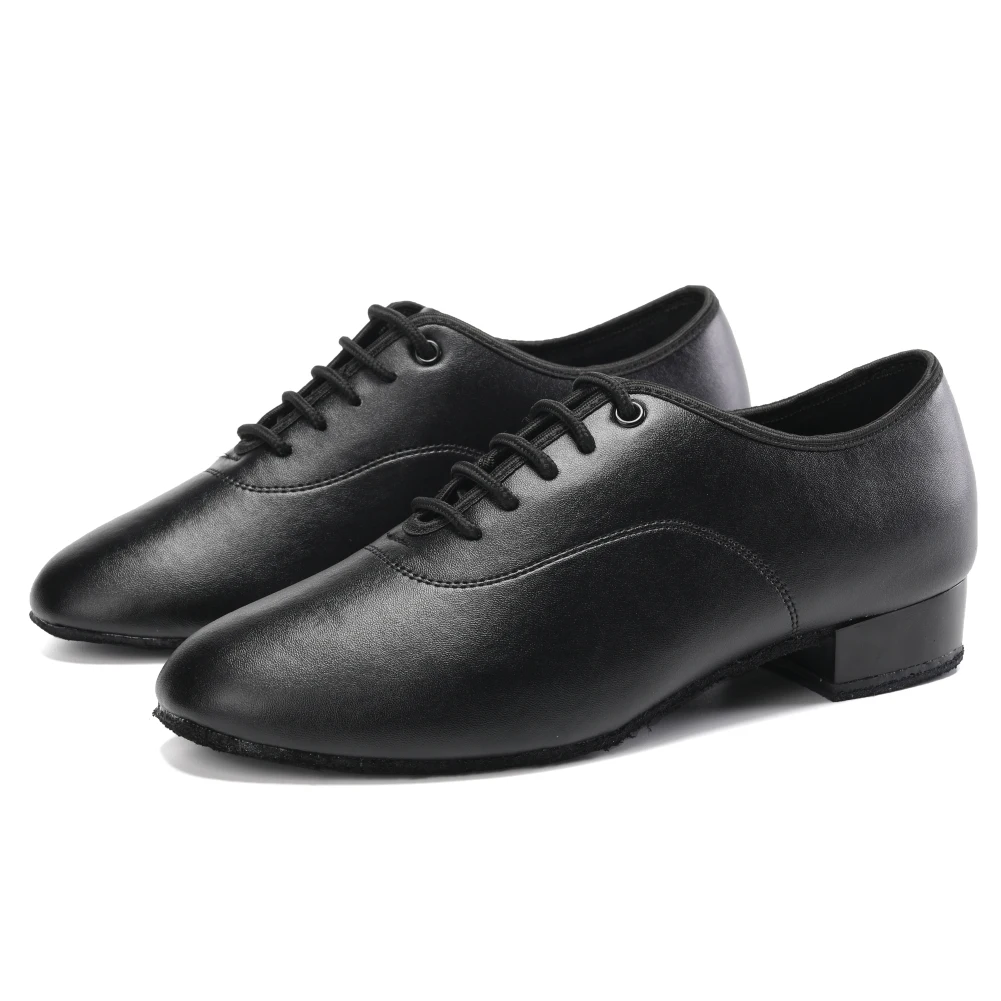 DKZSYIM Men's Latin Dance Shoes Leather Ballroom Modern Tango Dance Shoes For Boys Lace-Up Teachers Dance Sneaker Heels 2CM