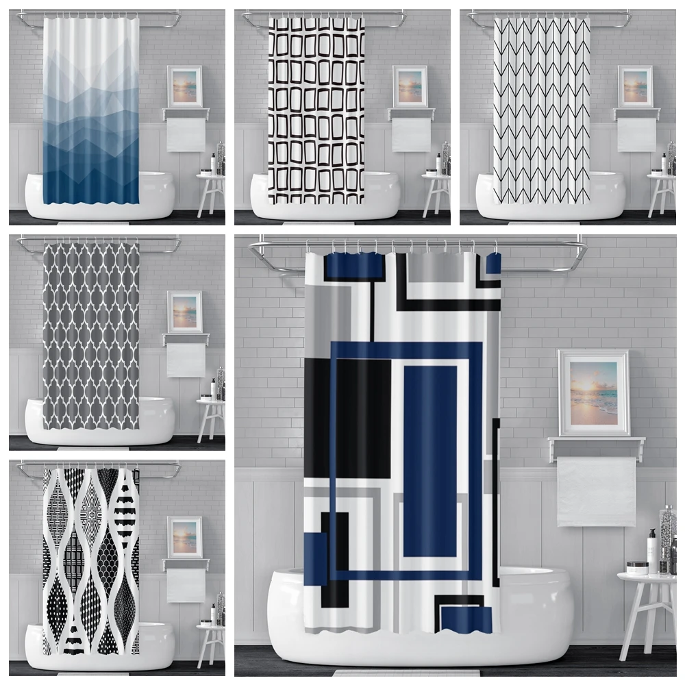 

Modern Geometric Shower Curtains Contemporary Art Home Decoration Waterproof Fabric Bathroom Curtain Bath Accessories with Hooks
