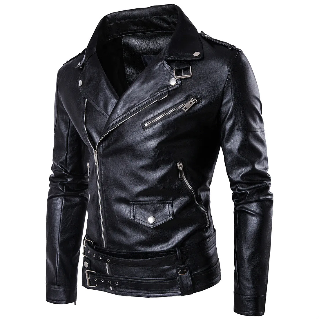 

Mens PU Faux Leather Boys Punk Jacket Slim Biker Moto Jacket Motorcycle Long Sleeve Black Winter Fashion Oversized Coat Male 5xl