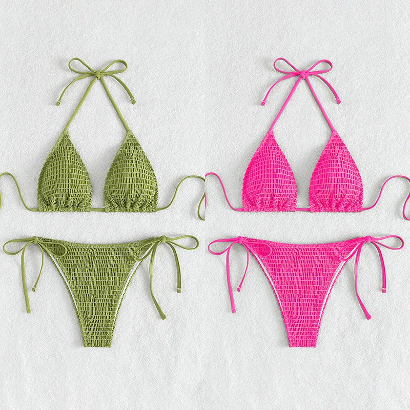 

Swimsuit 2022 New Printed Sexy Bikini Suspenders Products Pleated Drawstring Beach Split Swimwear Set