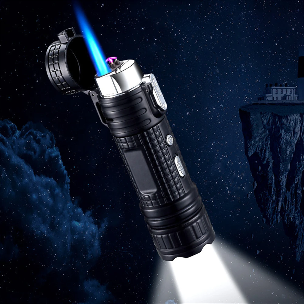 Windproof Butane Gas Jet Flame Lighter With Flashlight Torch Lighter Cigarette Accessory