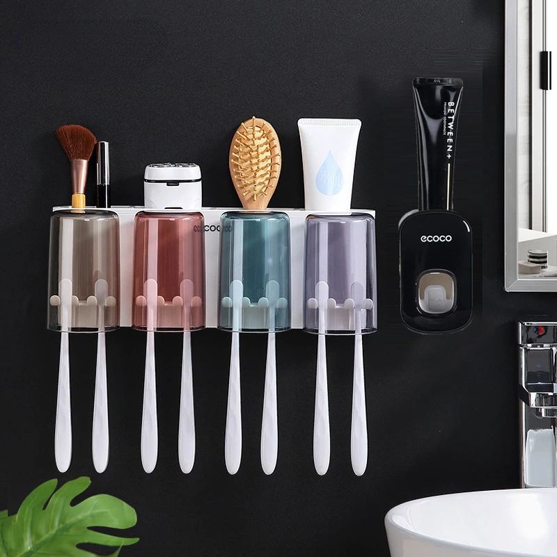 

Toothbrush Rack Automatic ToothpasteSqueezer Cup Toothbrush CupWall-mounted Bathroom Storage Box CupHolder Decoration