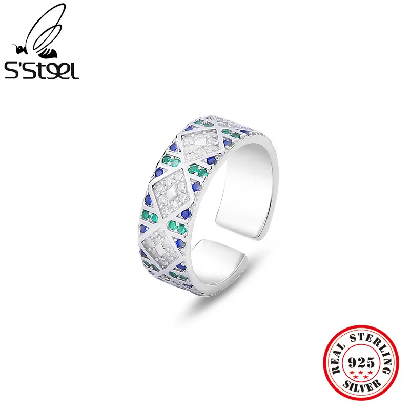 

S'STEEL 925 Silver Original 100% Vintage Zircon Ring Gift For Woman Boho Designer Irregula Casual Anniversary 2022 Fine Jewelry