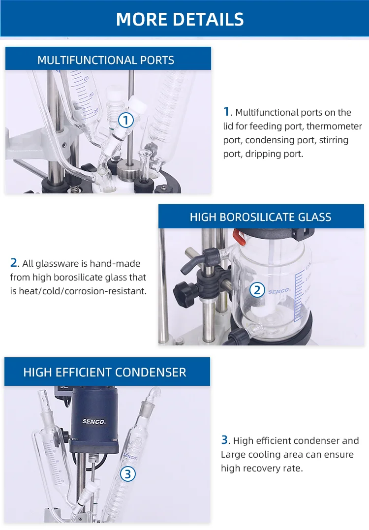 FC102 конкурентоспособная цена ПТФЭ стеклянный реактор аппарат для дистилляции 1 л