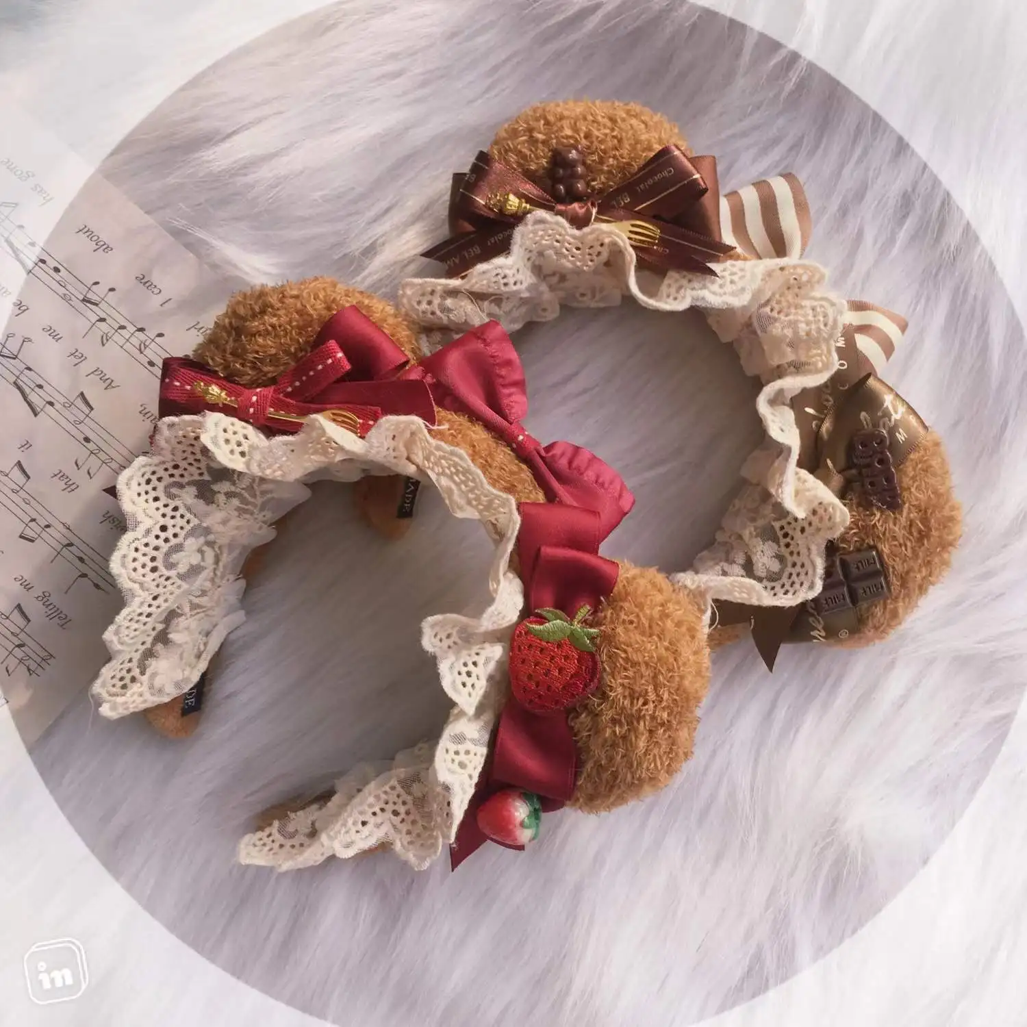 

Sweet Cute Plush Bear Ears Hair Hoop Girl Coaplay Handmade Animal Ears KC Headband Bowknot Headwear Plush Lolita Hairpin Women