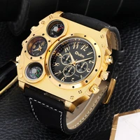 mens watches top brand luxury gift for boyfriend oulm watch men leather band big quratz wristwatch compass relogio masculino