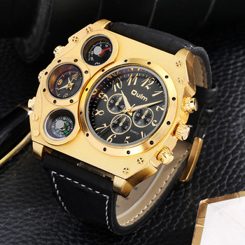 Mens Watches Top Brand Luxury Gift for Boyfriend Oulm Watch Men Leather Band Big Quratz Wristwatch Compass Relogio Masculino-36866
