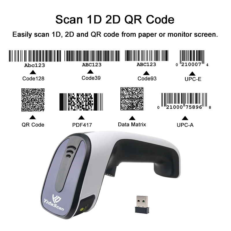 Фото Модный беспроводной Bluetooth-считыватель QR-кодов YidaScan WS40 1D 2D, портативный сканер штрих-кода 3 в 1, проводной USB для Windows Android №2