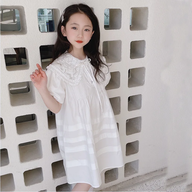 

Children's Princess Dress 2023 Summer Comfortable Loose Short-Sleeved Long Skirt Sweet Pleated Parent-Child Dress For Kids Girls