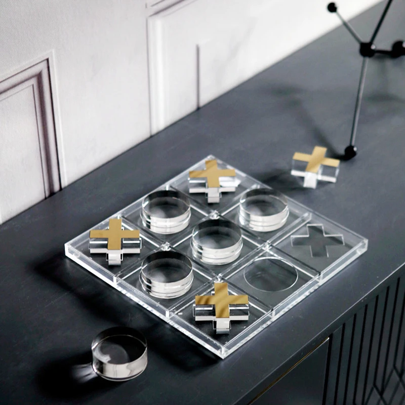 

Creative Acrylic Nine Palace Chessboard Ornaments For Office Living Room Embedded Xo Metal Chess Pieces Decorative Crafts